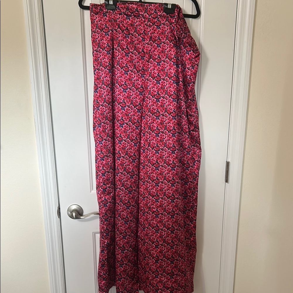 Boohoo Red Floral Wide Leg Pants